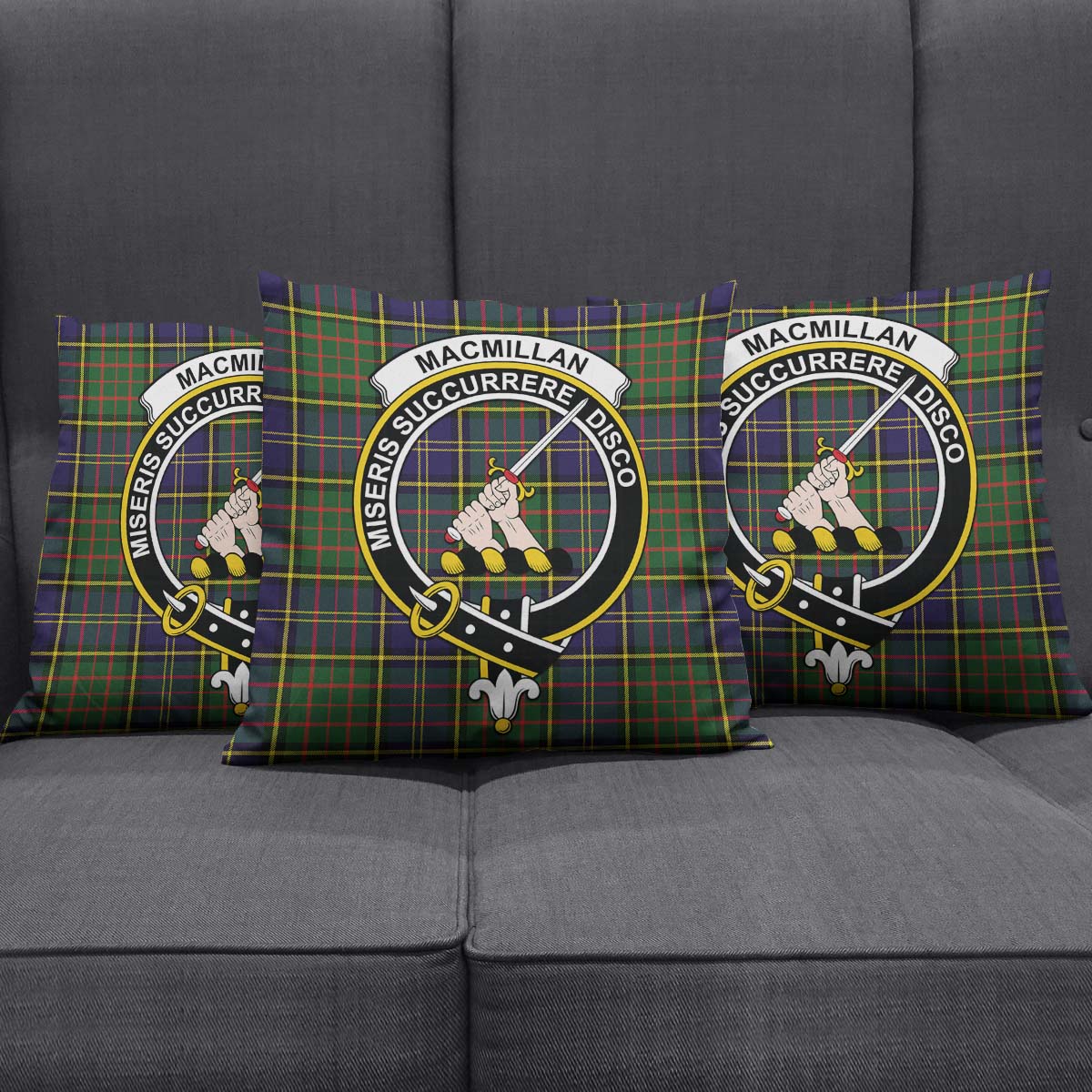 MacMillan Hunting Modern Tartan Pillow Cover with Family Crest Square Pillow Cover - Tartanvibesclothing