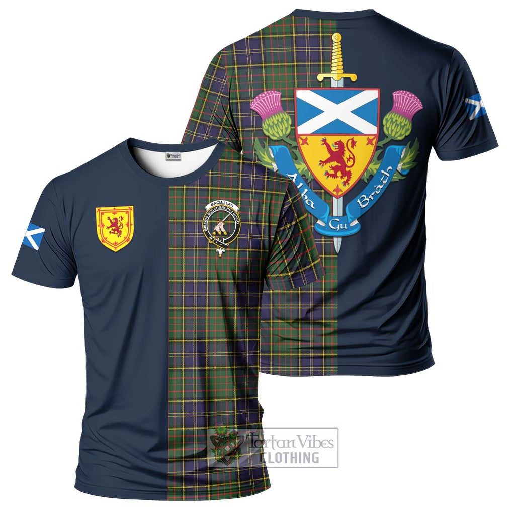 Tartan Vibes Clothing MacMillan Hunting Modern Tartan T-Shirt Alba with Scottish Lion Royal Arm Half Style