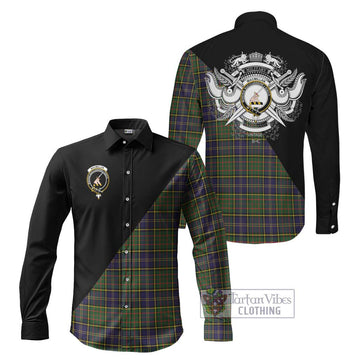 MacMillan Hunting Modern Tartan Long Sleeve Button Shirt with Family Crest and Military Logo Style