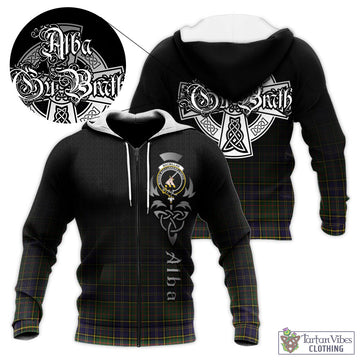 MacMillan Hunting Modern Tartan Knitted Hoodie Featuring Alba Gu Brath Family Crest Celtic Inspired