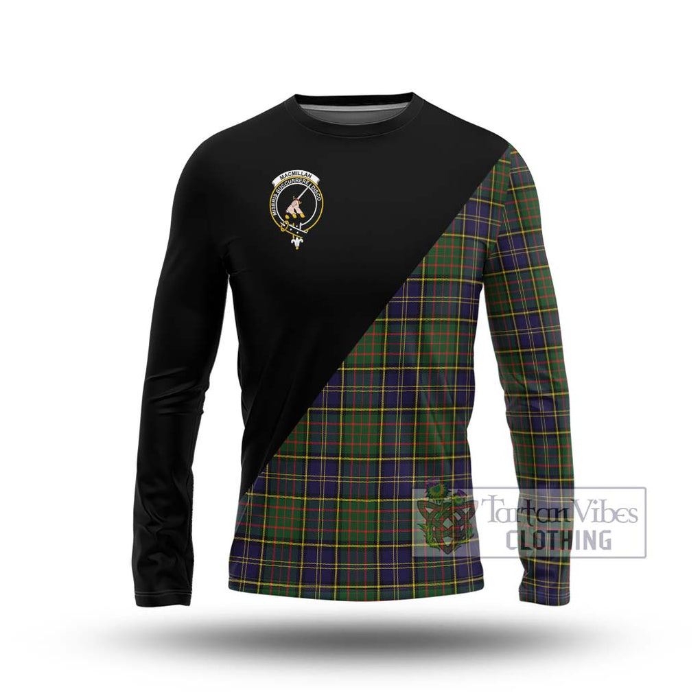 MacMillan Hunting Modern Tartan Long Sleeve T-Shirt with Family Crest and Military Logo Style Unisex - Tartanvibesclothing Shop