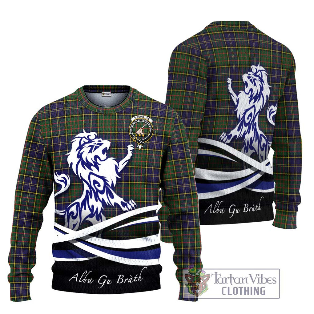 MacMillan Hunting Modern Tartan Knitted Sweater with Alba Gu Brath Regal Lion Emblem Unisex - Tartanvibesclothing Shop