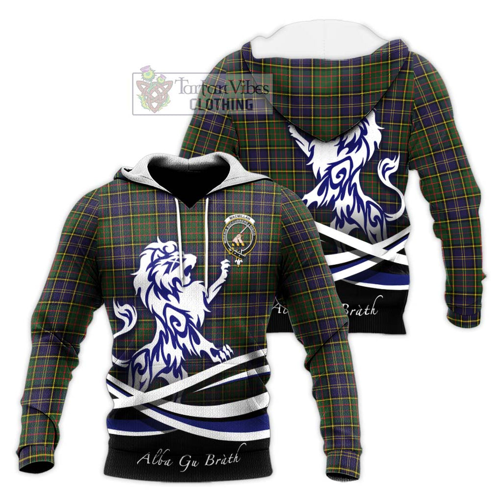 MacMillan Hunting Modern Tartan Knitted Hoodie with Alba Gu Brath Regal Lion Emblem Unisex Knitted Pullover Hoodie - Tartanvibesclothing Shop