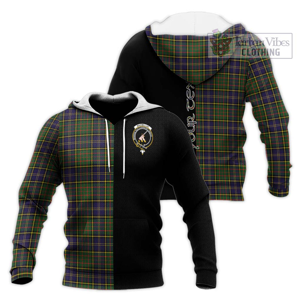 MacMillan Hunting Modern Tartan Knitted Hoodie with Family Crest and Half Of Me Style Unisex Knitted Pullover Hoodie - Tartanvibesclothing Shop