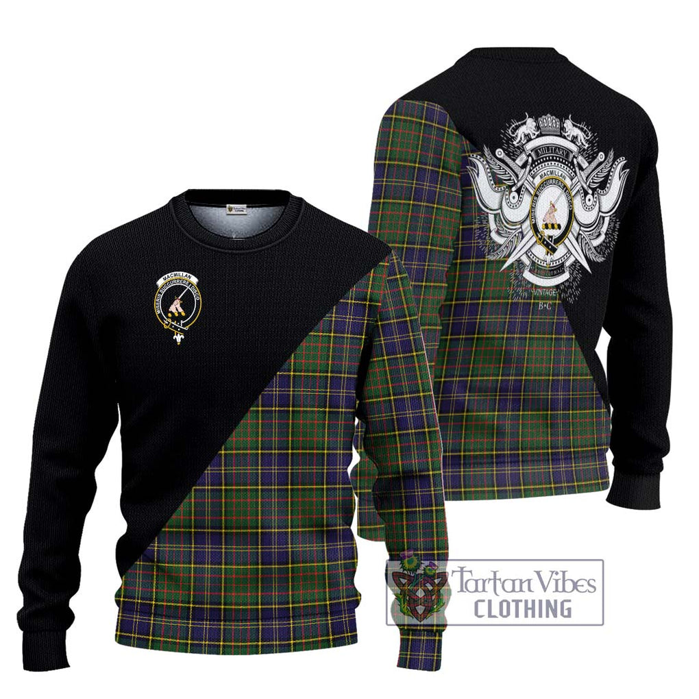 MacMillan Hunting Modern Tartan Knitted Sweater with Family Crest and Military Logo Style Unisex - Tartanvibesclothing Shop