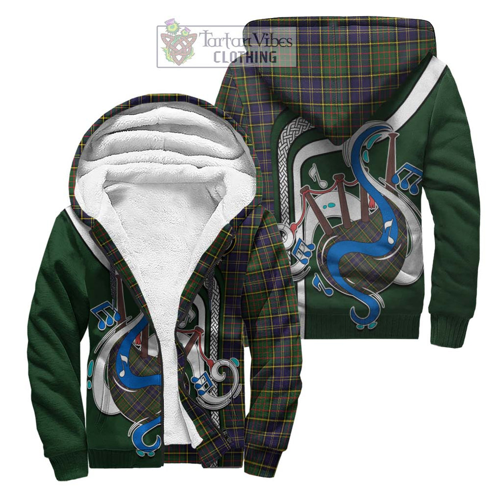 MacMillan Hunting Modern Tartan Sherpa Hoodie with Epic Bagpipe Style Unisex S - Tartanvibesclothing Shop