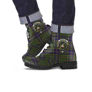 MacMillan Hunting Modern Tartan Leather Boots with Family Crest