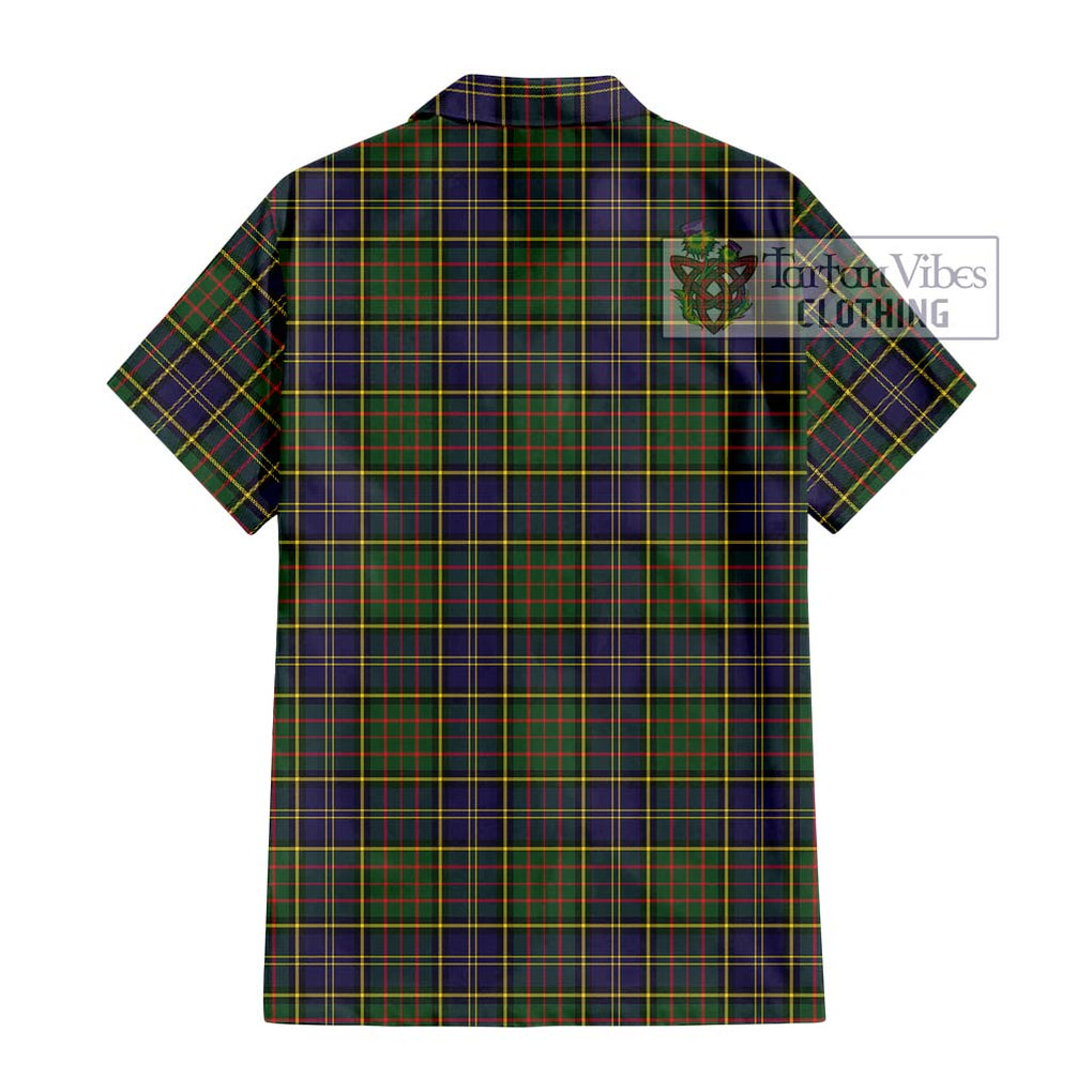 MacMillan Hunting Modern Tartan Short Sleeve Button Shirt with Family Crest DNA In Me Style - Tartanvibesclothing Shop