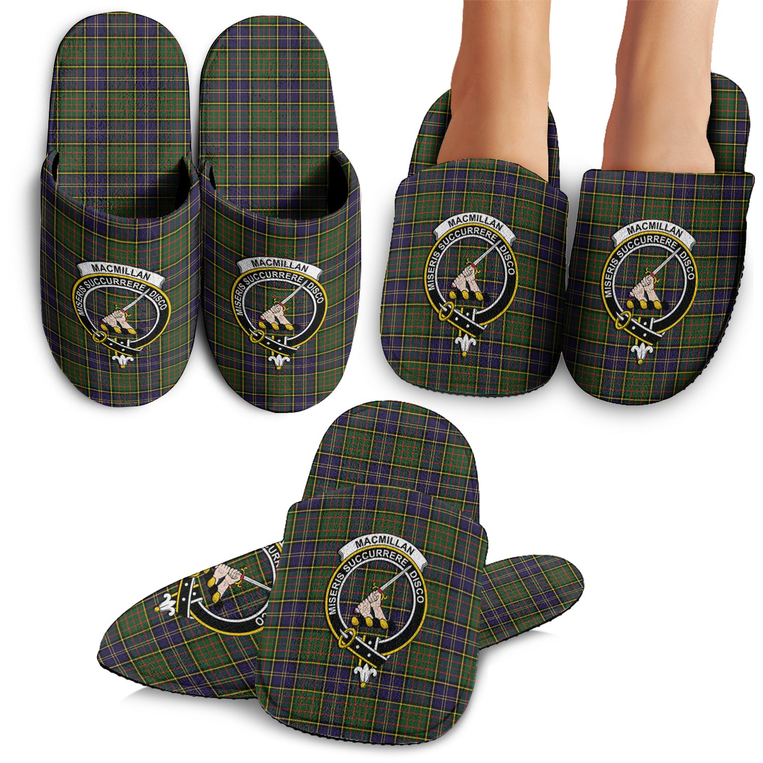 MacMillan Hunting Modern Tartan Home Slippers with Family Crest - Tartanvibesclothing