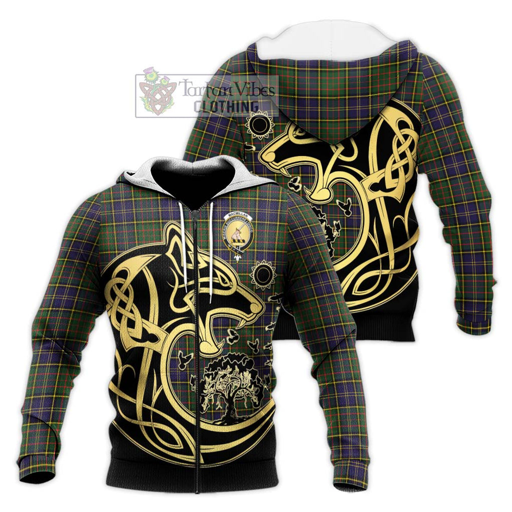 MacMillan Hunting Modern Tartan Knitted Hoodie with Family Crest Celtic Wolf Style Unisex Knitted Zip Hoodie - Tartan Vibes Clothing