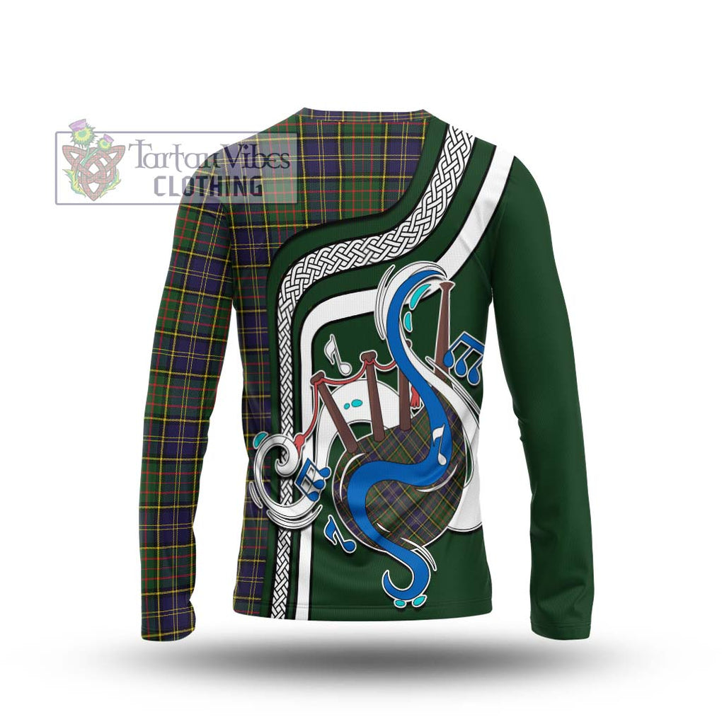 Tartan Vibes Clothing MacMillan Hunting Modern Tartan Long Sleeve T-Shirt with Epic Bagpipe Style