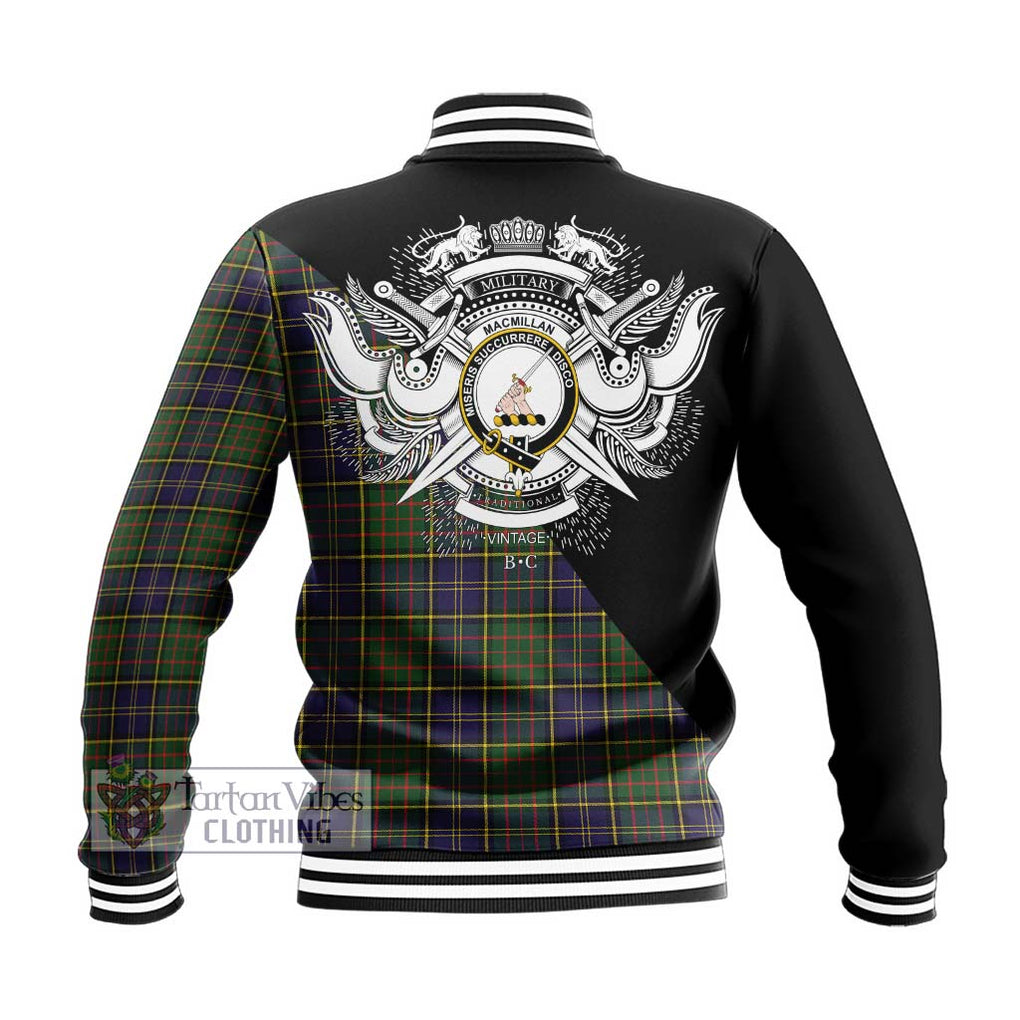 MacMillan Hunting Modern Tartan Baseball Jacket with Family Crest and Military Logo Style - Tartanvibesclothing Shop