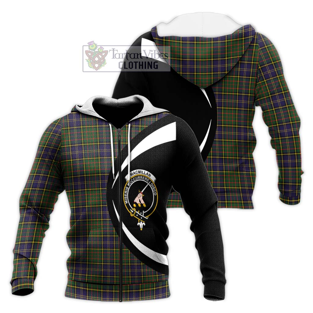 MacMillan Hunting Modern Tartan Knitted Hoodie with Family Crest Circle Style Unisex Knitted Zip Hoodie - Tartan Vibes Clothing