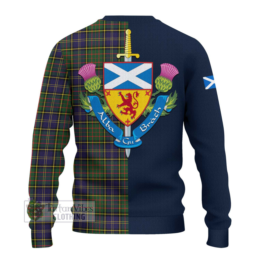 Tartan Vibes Clothing MacMillan Hunting Modern Tartan Knitted Sweater with Scottish Lion Royal Arm Half Style