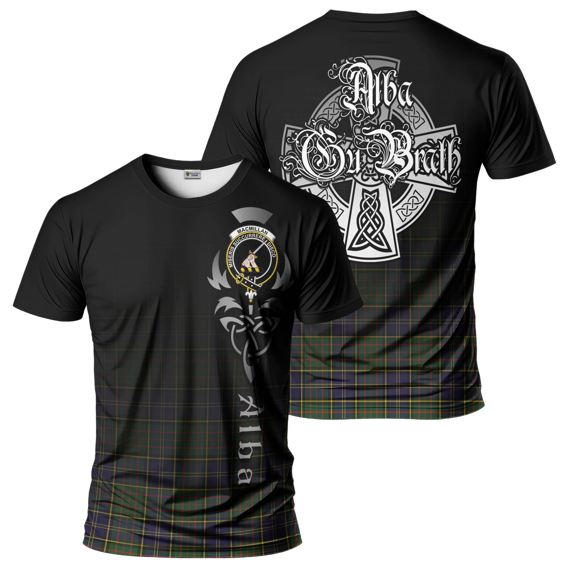 Tartan Vibes Clothing MacMillan Hunting Modern Tartan T-Shirt Featuring Alba Gu Brath Family Crest Celtic Inspired