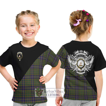 MacMillan Hunting Modern Tartan Kid T-Shirt with Family Crest and Military Logo Style