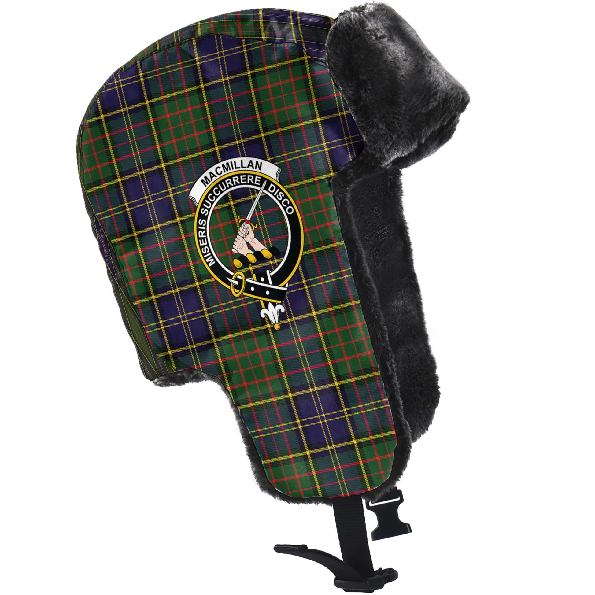 MacMillan Hunting Modern Tartan Winter Trapper Hat with Family Crest - Tartanvibesclothing