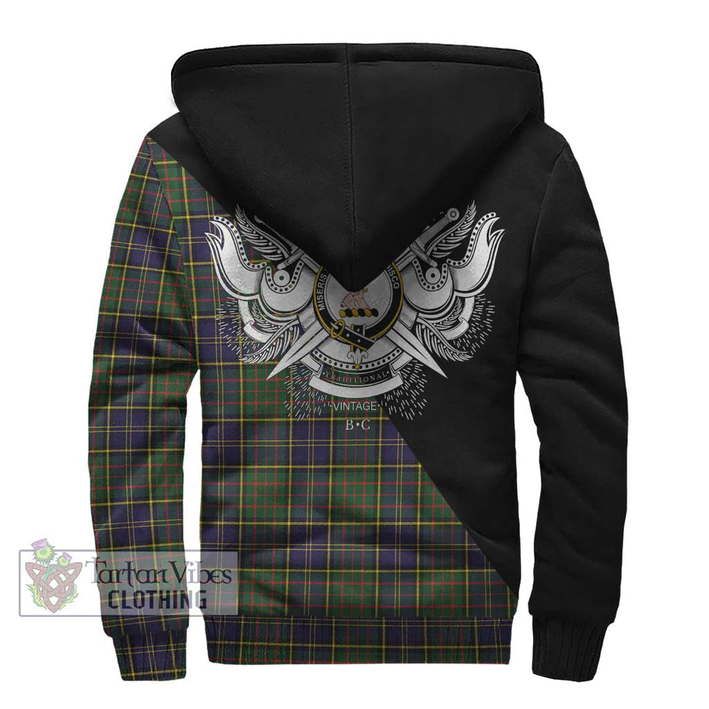 MacMillan Hunting Modern Tartan Sherpa Hoodie with Family Crest and Military Logo Style - Tartanvibesclothing Shop