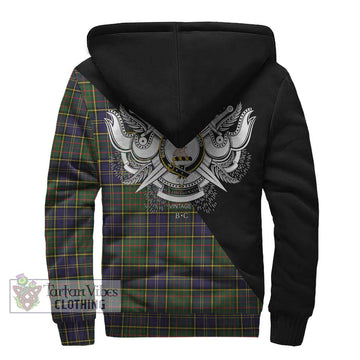 MacMillan Hunting Modern Tartan Sherpa Hoodie with Family Crest and Military Logo Style