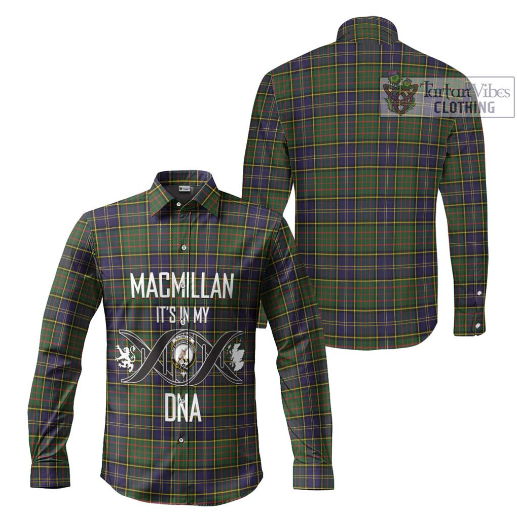 MacMillan Hunting Modern Tartan Long Sleeve Button Shirt with Family Crest DNA In Me Style Men's Shirt - Tartanvibesclothing Shop