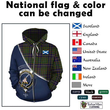 MacMillan Hunting Modern Tartan Hoodie with Personalised National Flag and Family Crest Half Style