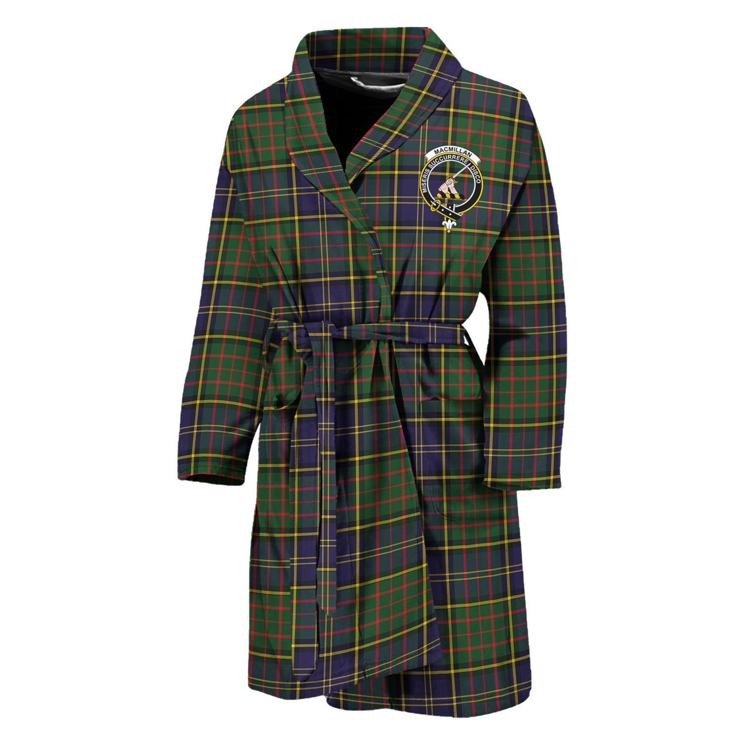 MacMillan Hunting Modern Tartan Bathrobe with Family Crest Unisex M - Tartan Vibes Clothing