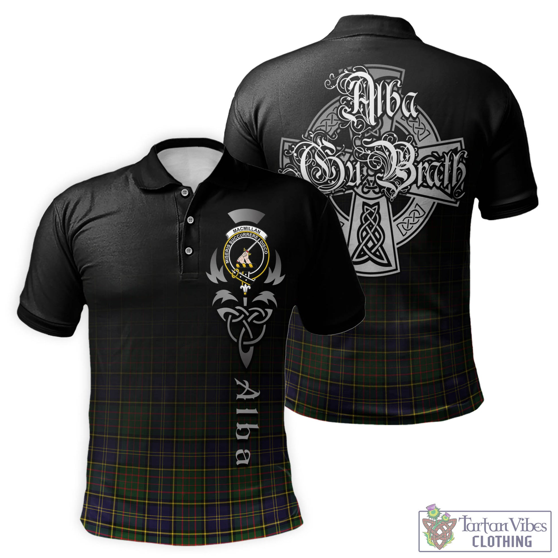 Tartan Vibes Clothing MacMillan Hunting Modern Tartan Polo Shirt Featuring Alba Gu Brath Family Crest Celtic Inspired