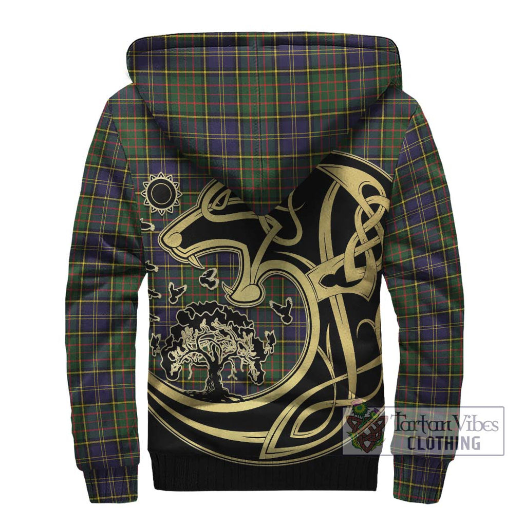 MacMillan Hunting Modern Tartan Sherpa Hoodie with Family Crest Celtic Wolf Style - Tartan Vibes Clothing