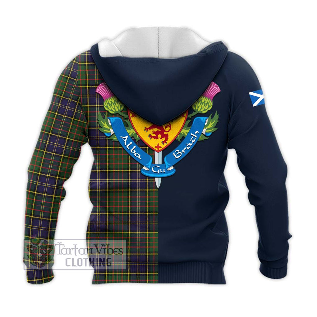 Tartan Vibes Clothing MacMillan Hunting Modern Tartan Knitted Hoodie with Scottish Lion Royal Arm Half Style