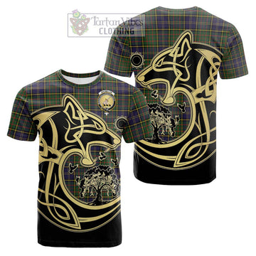 MacMillan Hunting Modern Tartan Cotton T-shirt with Family Crest Celtic Wolf Style