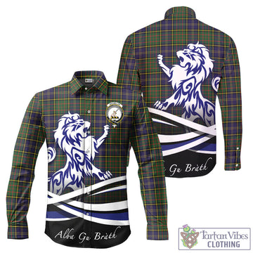 MacMillan Hunting Modern Tartan Long Sleeve Button Up Shirt with Alba Gu Brath Regal Lion Emblem