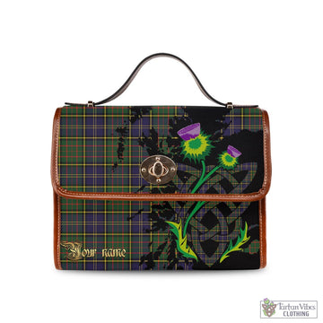 MacMillan Hunting Modern Tartan Waterproof Canvas Bag with Scotland Map and Thistle Celtic Accents