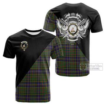 MacMillan Hunting Modern Tartan Cotton T-shirt with Family Crest and Military Logo Style