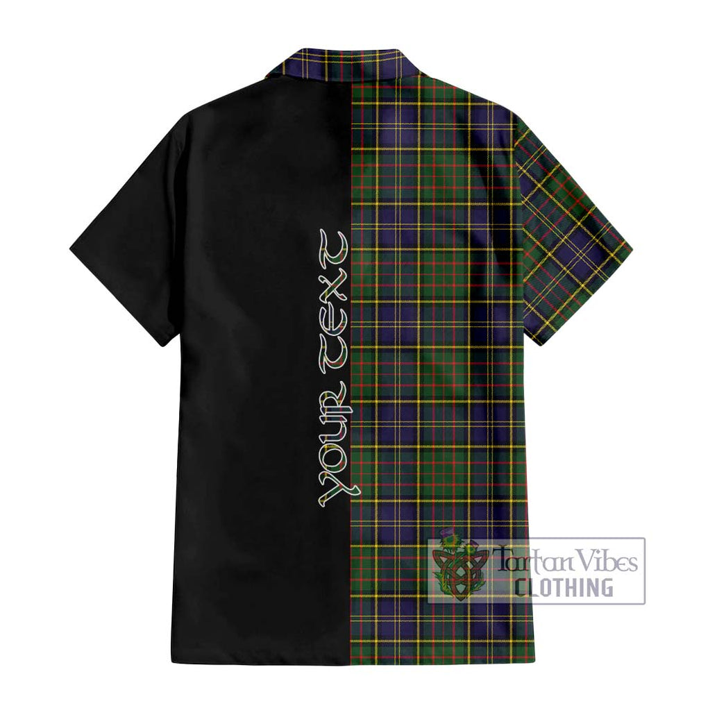 MacMillan Hunting Modern Tartan Short Sleeve Button Shirt with Family Crest and Half Of Me Style - Tartanvibesclothing Shop