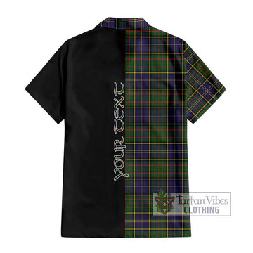 MacMillan Hunting Modern Tartan Short Sleeve Button Shirt with Family Crest and Half Of Me Style