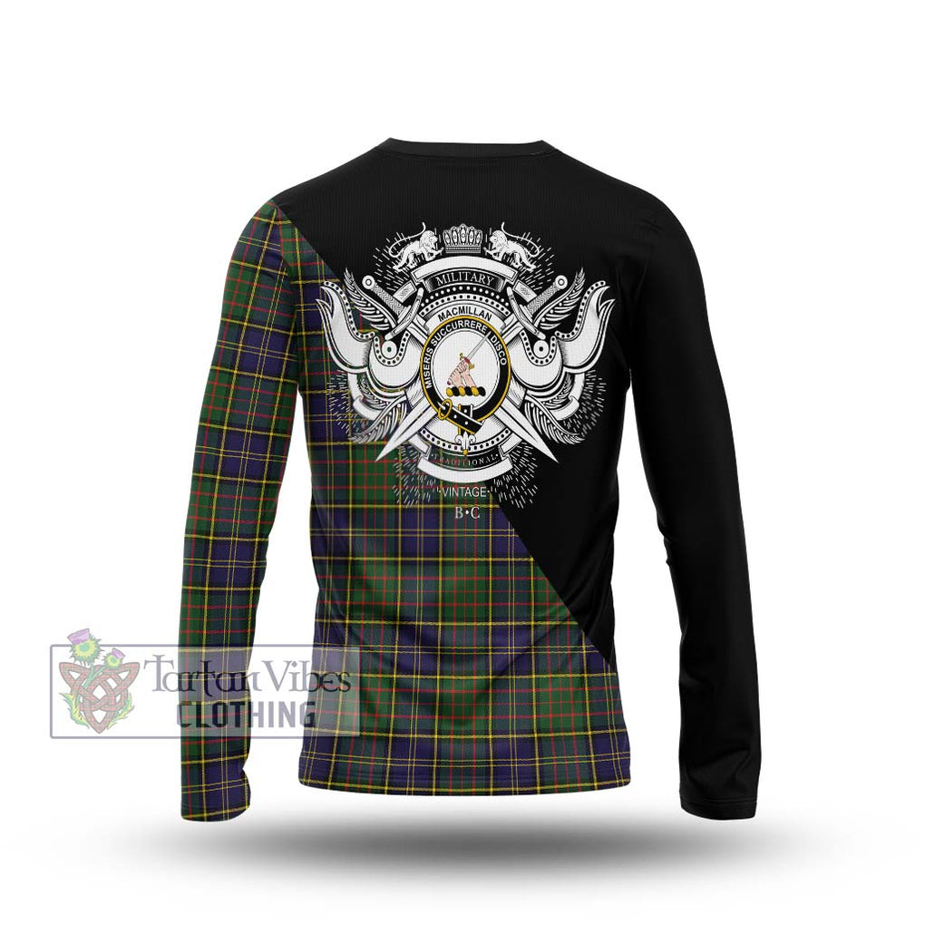 MacMillan Hunting Modern Tartan Long Sleeve T-Shirt with Family Crest and Military Logo Style - Tartanvibesclothing Shop