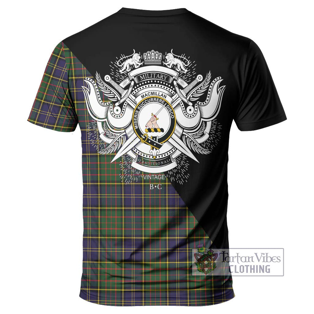 MacMillan Hunting Modern Tartan T-Shirt with Family Crest and Military Logo Style - Tartanvibesclothing Shop