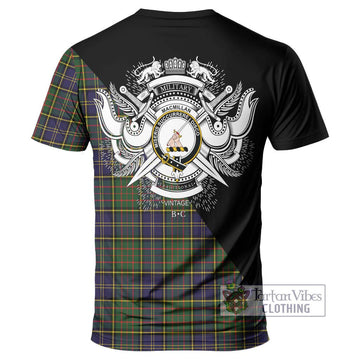 MacMillan Hunting Modern Tartan T-Shirt with Family Crest and Military Logo Style