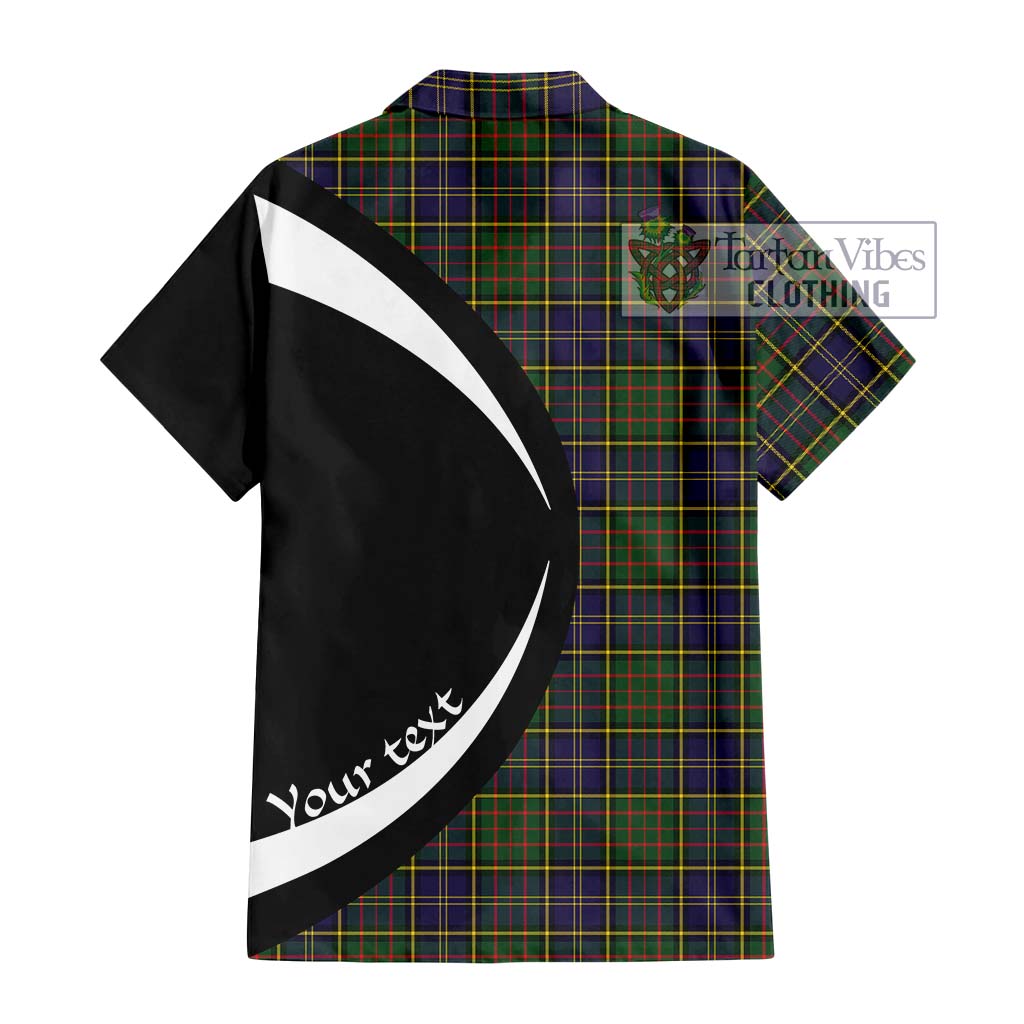 MacMillan Hunting Modern Tartan Short Sleeve Button Up with Family Crest Circle Style - Tartan Vibes Clothing