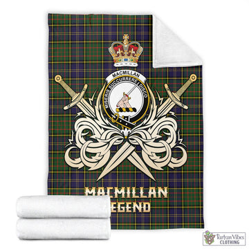 MacMillan Hunting Modern Tartan Blanket with Clan Crest and the Golden Sword of Courageous Legacy