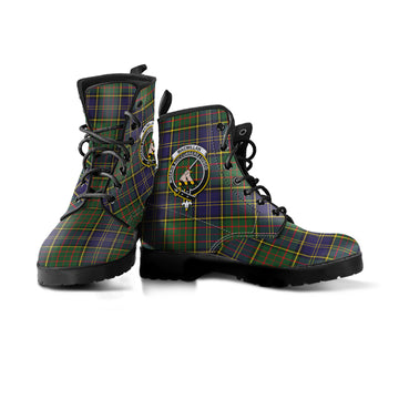 MacMillan Hunting Modern Tartan Leather Boots with Family Crest