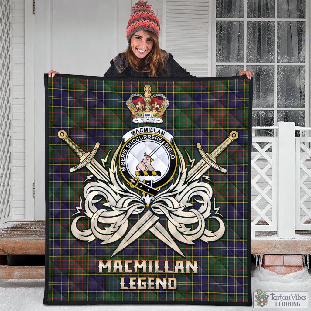 Tartan Vibes Clothing MacMillan Hunting Modern Tartan Quilt with Clan Crest and the Golden Sword of Courageous Legacy