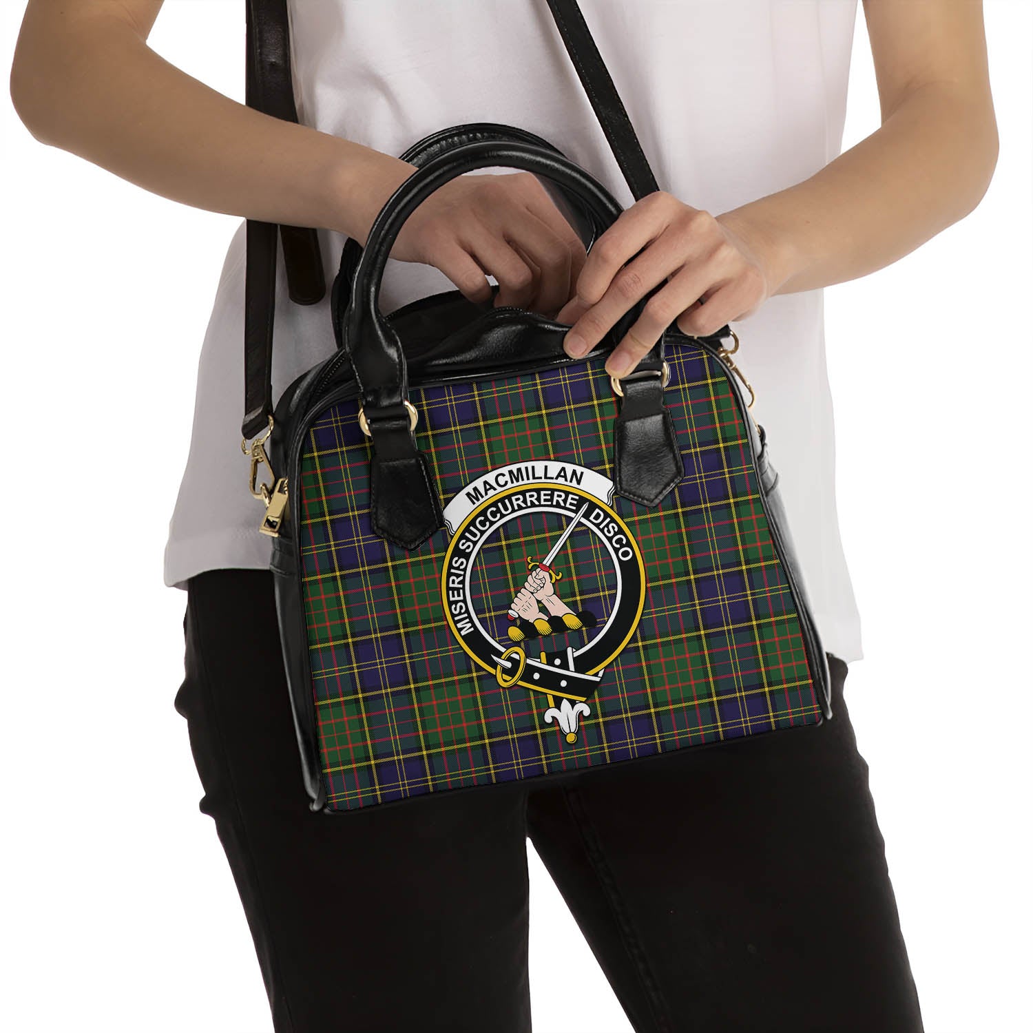 MacMillan Hunting Modern Tartan Shoulder Handbags with Family Crest - Tartanvibesclothing