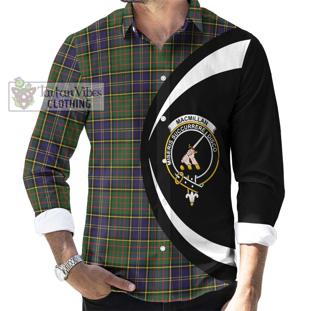 MacMillan Hunting Modern Tartan Long Sleeve Button Up with Family Crest Circle Style - Tartan Vibes Clothing