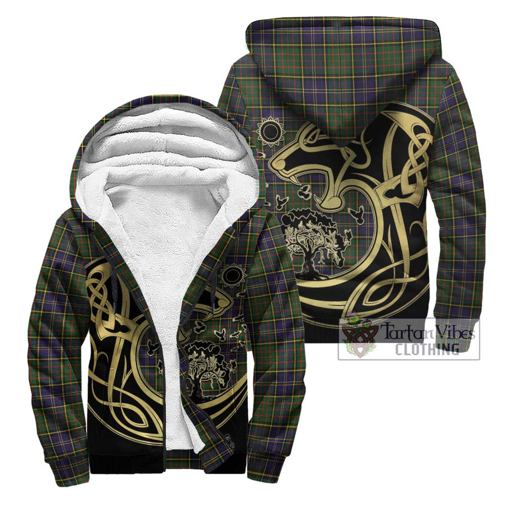 MacMillan Hunting Modern Tartan Sherpa Hoodie with Family Crest Celtic Wolf Style Unisex - Tartan Vibes Clothing