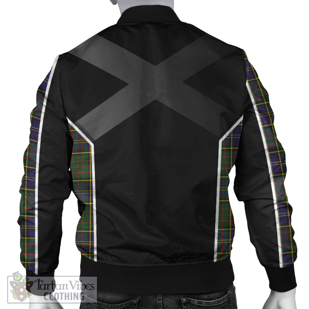 Tartan Vibes Clothing MacMillan Hunting Modern Tartan Bomber Jacket with Family Crest and Scottish Thistle Vibes Sport Style