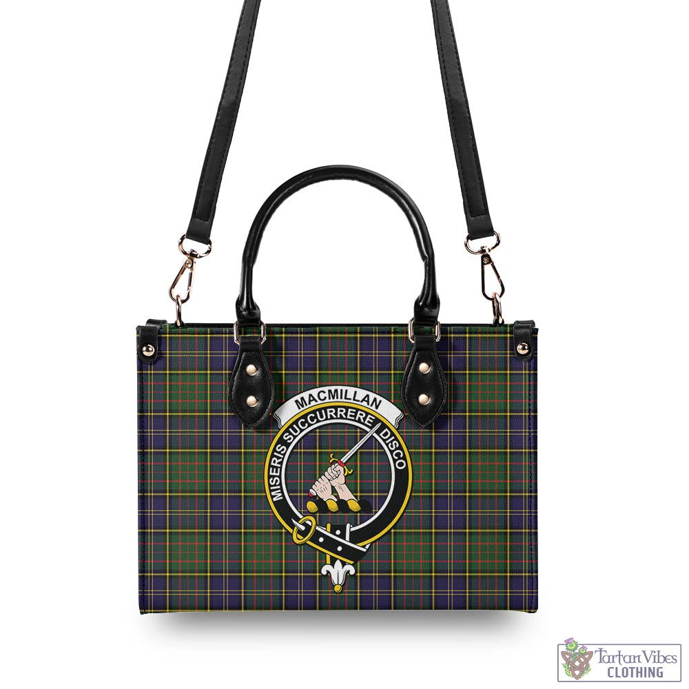 Tartan Vibes Clothing MacMillan Hunting Modern Tartan Luxury Leather Handbags with Family Crest