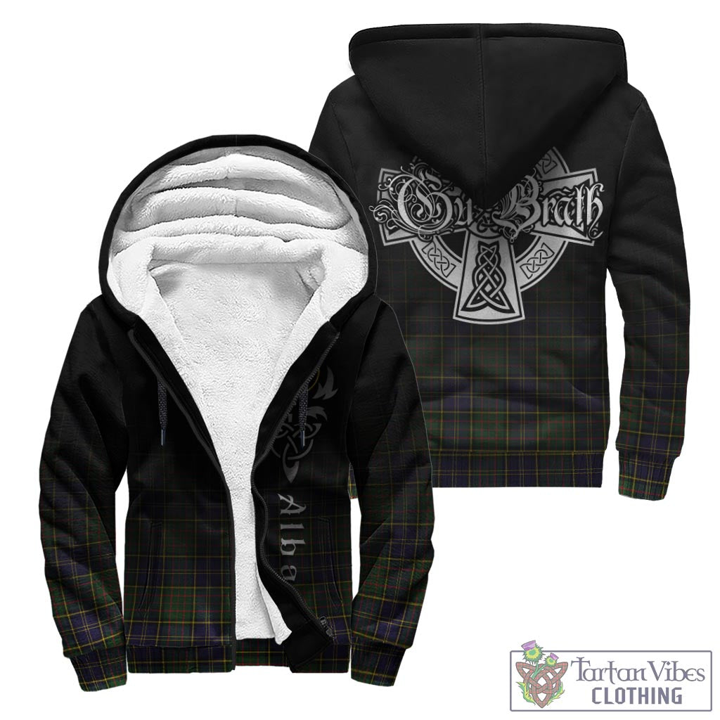 Tartan Vibes Clothing MacMillan Hunting Modern Tartan Sherpa Hoodie Featuring Alba Gu Brath Family Crest Celtic Inspired