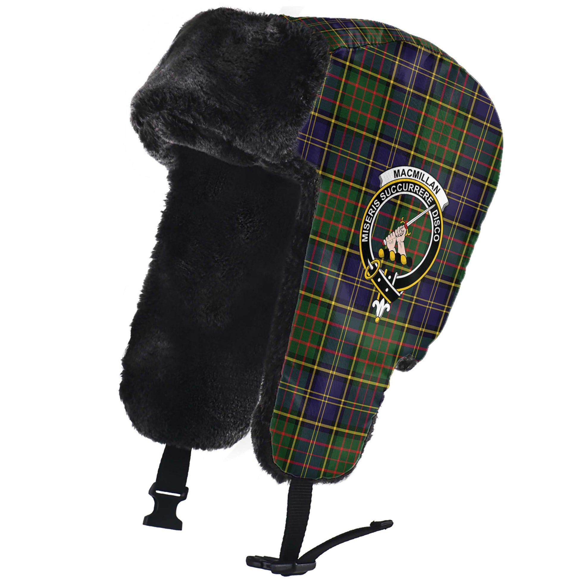 MacMillan Hunting Modern Tartan Winter Trapper Hat with Family Crest - Tartanvibesclothing