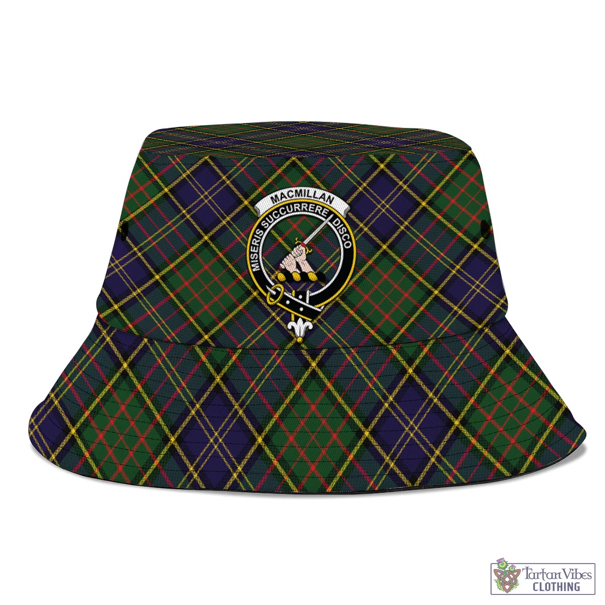 Tartan Vibes Clothing MacMillan Hunting Modern Tartan Bucket Hat with Family Crest